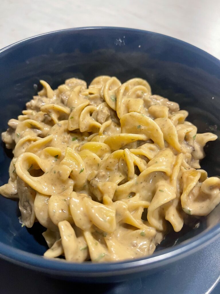 Creamy beef stroganoff